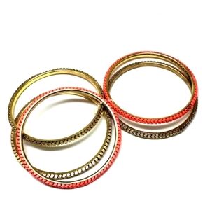Women's Stunning Set of 5 Gold-tone & Salmon pink Colors Bangle Bracelets